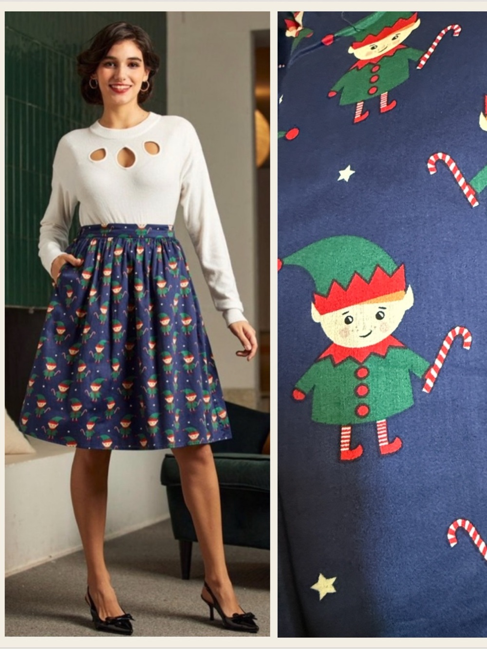 NWT ModCloth “More Than Charming” Cotton Skirt - Navy Elf